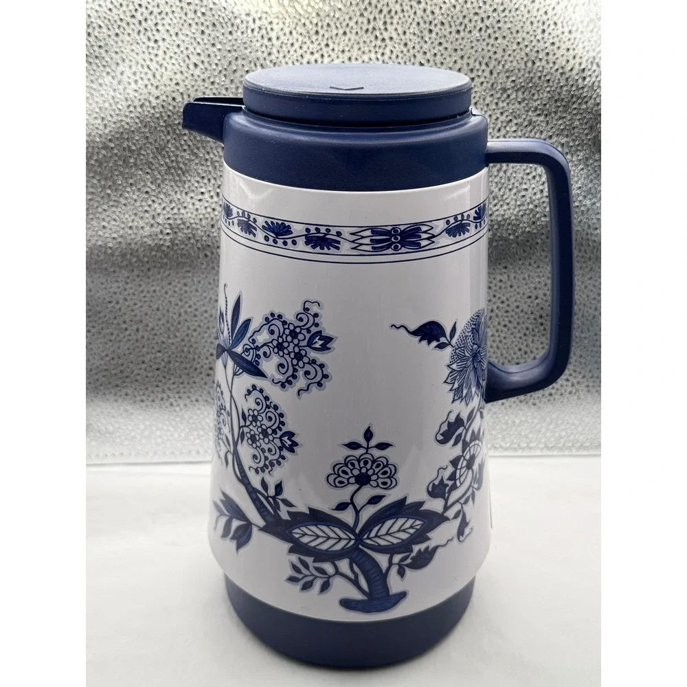 Vintage Floral Insulated Carafe Coffee Tea Server‎ Blue White